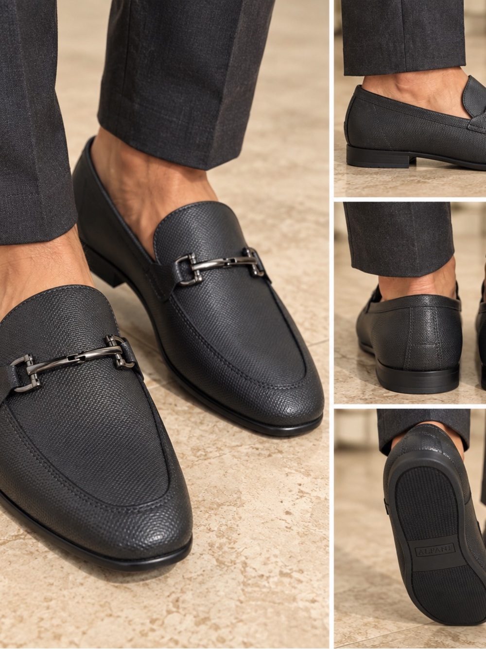 Alfani Black Textured Leather Bit Slip-On Loafers